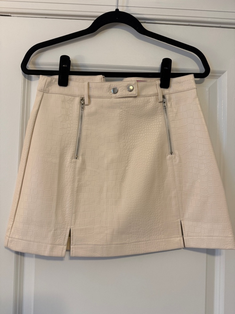 NWT Miami Cream Croc-Embossed Mini Skirt with Zip Details